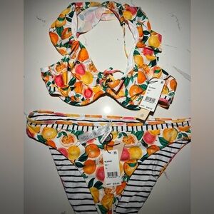 Nanette Lepore Bikini Size 12 NWT Citrus Print - reversible bottom